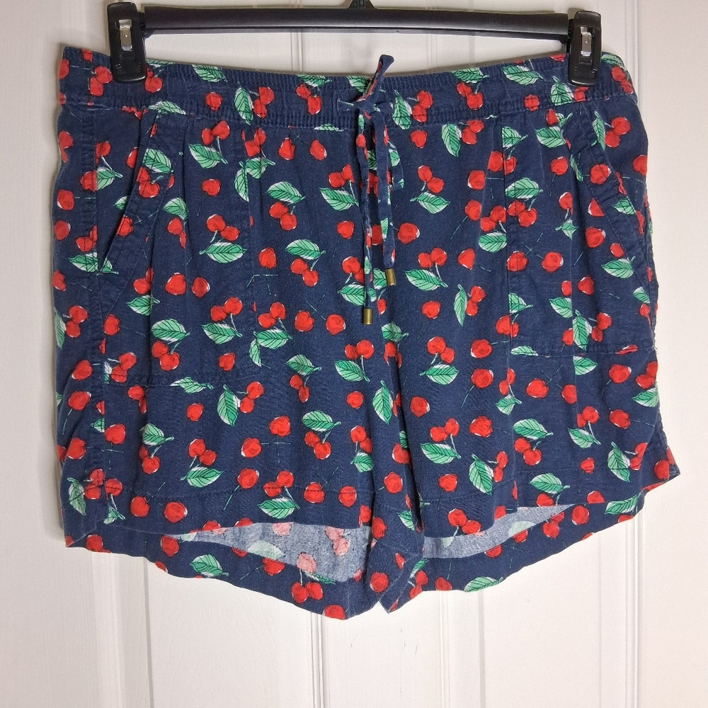 Women's Vintage Novelty Cherry Print Drawstring Linen Blend Shorts Boxers SZ XL